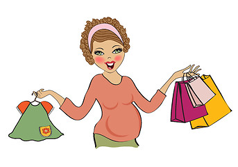 Image showing happy pregnant woman at shopping, isolated on white background