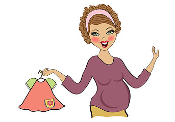 Image showing happy pregnant woman at shopping, isolated on white background