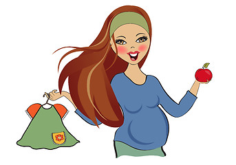 Image showing happy pregnant woman at shopping, isolated on white background