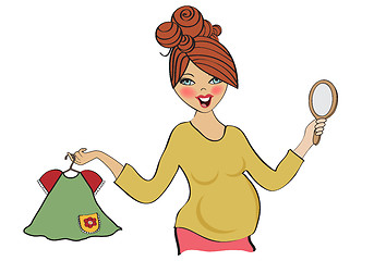 Image showing happy pregnant woman at shopping, isolated on white background