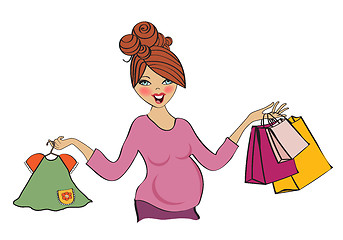 Image showing happy pregnant woman at shopping, isolated on white background