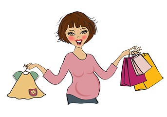 Image showing happy pregnant woman at shopping, isolated on white background