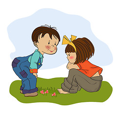 Image showing little boy playing with a little girl