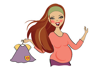 Image showing happy pregnant woman at shopping, isolated on white background