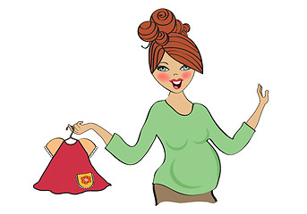 Image showing happy pregnant woman at shopping, isolated on white background