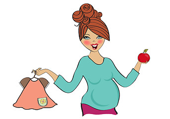 Image showing happy pregnant woman at shopping, isolated on white background