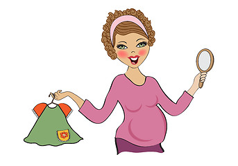 Image showing happy pregnant woman at shopping, isolated on white background