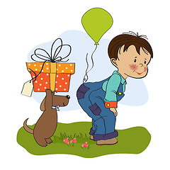 Image showing little boy and his dog, birthday card