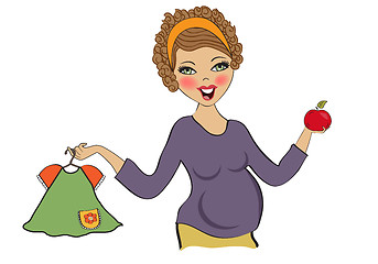 Image showing happy pregnant woman at shopping, isolated on white background