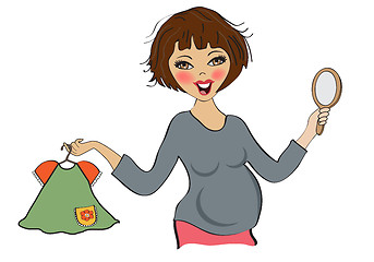 Image showing happy pregnant woman at shopping, isolated on white background
