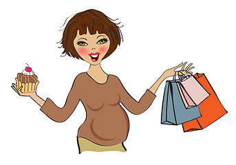 Image showing happy pregnant woman at shopping, isolated on white background