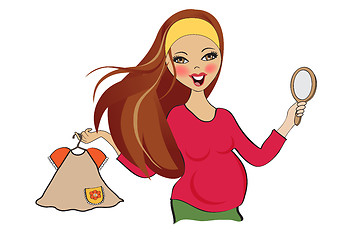 Image showing happy pregnant woman at shopping, isolated on white background