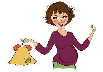 Image showing happy pregnant woman at shopping, isolated on white background