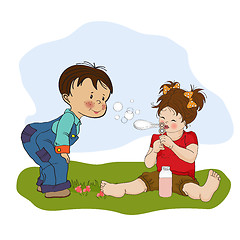 Image showing little boy playing with a little girl