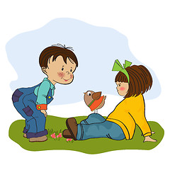 Image showing little boy playing with a little girl