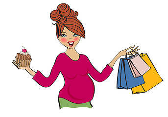 Image showing happy pregnant woman at shopping, isolated on white background