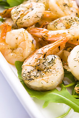 Image showing Fresh grilled shrimps on white plate