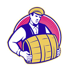 Image showing Bartender Carrying Beer Keg Retro