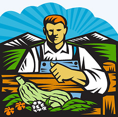 Image showing Organic Farmer Farm Produce Harvest Retro