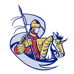 Image showing Knight With Flag Shield Horse Retro