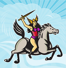 Image showing Valkyrie Amazon Warrior Riding Horse