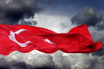 Image showing Waving flag of Turkey against storm clouds