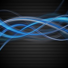 Image showing Vibrant blue and black wavy backdrop