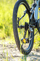 Image showing detail of bike parked in a meadow