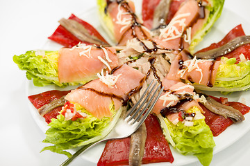 Image showing food salmon anchovy salad