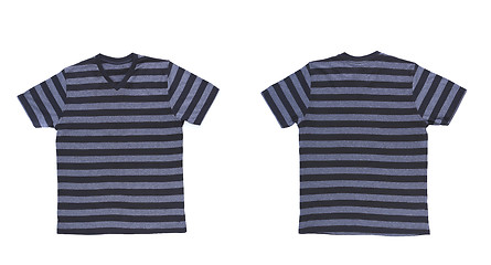 Image showing Men's striped T-shirt with clipping path. Front and back.