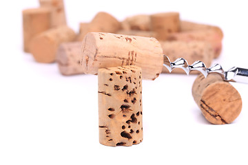 Image showing Corkscrew and wine corks