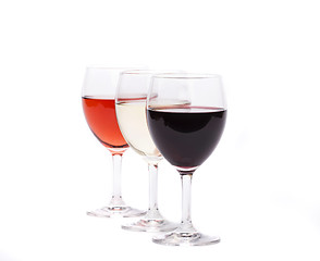 Image showing A set of three glasses of wine