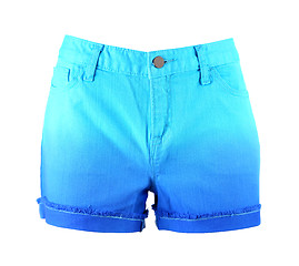 Image showing A women jeans shorts isolated. Front.