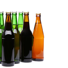 Image showing Closed bottles of beer on a white background
