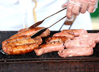 Image showing BBQ sausages on the grill