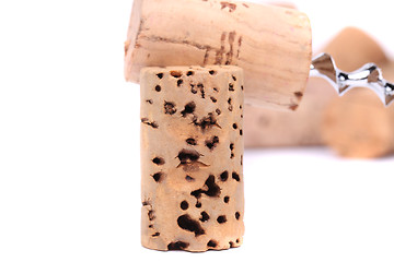 Image showing Bunch of wine corks and corkscrew