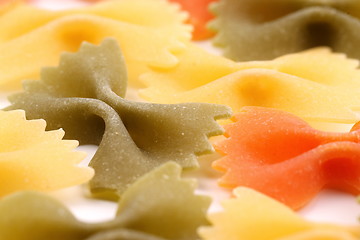 Image showing Farfalle pasta three colors close-up.