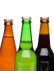 Image showing Beer collection - Three green beer bottles.