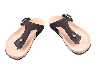 Image showing Pair of striped flip-flop sandals isolated on white