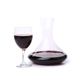 Image showing decanter with red wine and glass