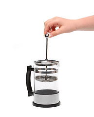 Image showing French Press Coffee or Teapot with a Hand
