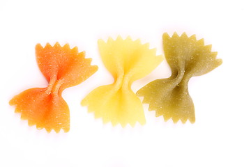 Image showing Farfalle pasta, isolated, three colors.