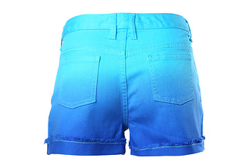 Image showing A women jeans shorts isolated. Back.