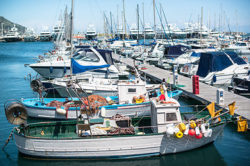 Image showing Various boats at rest in the marina