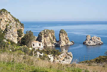 Image showing Faraglioni and Tonnara at Scopello, Sicily