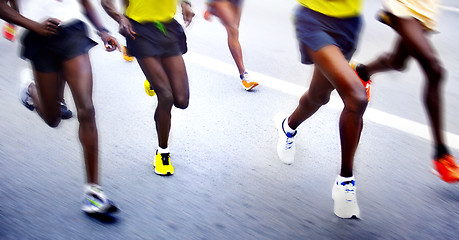 Image showing Marathon runners - blurred motion