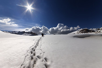 Image showing Hikers on snow mountains