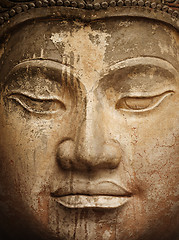 Image showing Ancient stone Buddha face close up