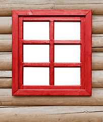 Image showing Red wooden window on the farmhouse