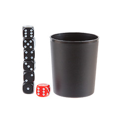 Image showing Gambling background with dice and dice cup